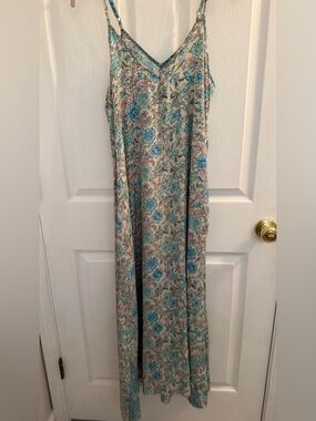 Floral Slip Maxi Dress - Blue/Cream